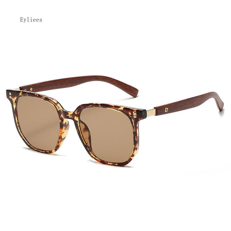 Trendy Wooden Grain Leg TR90 Sunglasses, Men Women Korean Square UV400 Protective Sun Glasses