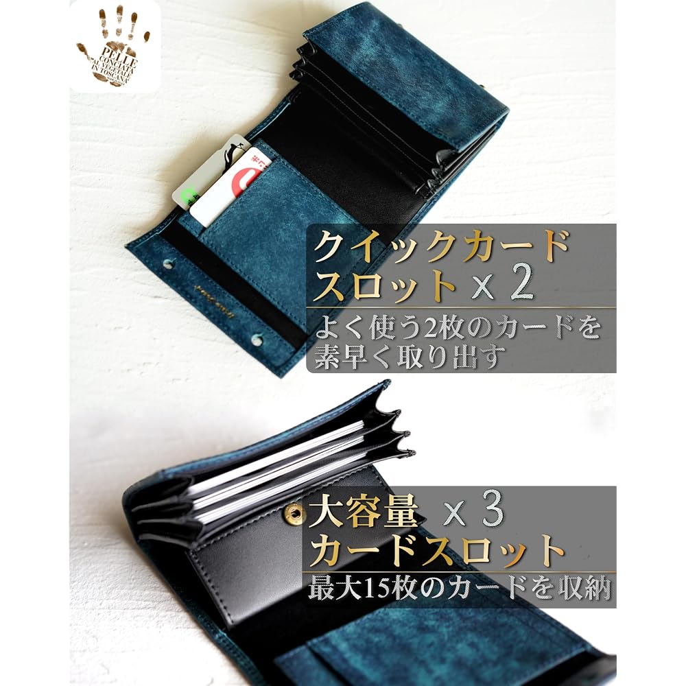 IrideScent Bi-fold Wallet for Men, Box-shaped Coin Purse, Italian Leather, Pueblo Leather, Mini