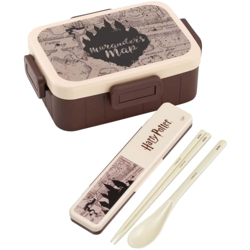 Skater Chopsticks and Spoon Combo Set, 18cm, Antibacterial, Bento Box, Adult Size, Silent Silicone Cushions, Made in Japan, Harry Potter Map, CCS3SAAG
