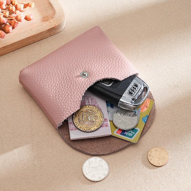 Leather Coin Purse for Women Double Layer Card Holder Mini Wallet Zipper Earphone Key Lipstick Storage Pouch Kids Money Bag Clip