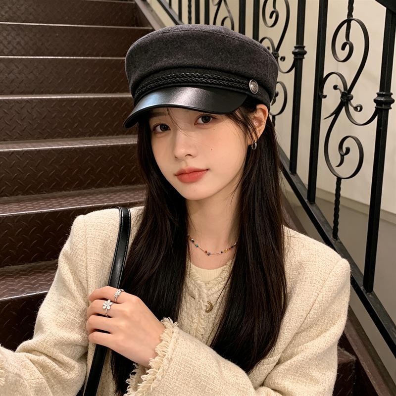 Spring and Autumn Hat Female Star Anise Beret Female Face Small Woolen Hat Trendy Fashion Literary and Artistic Painter Hat