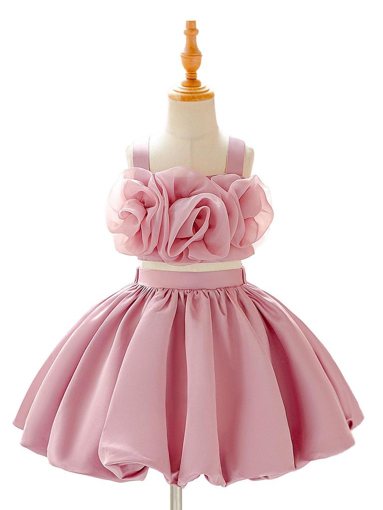 2025 Mädchen 3D Blumen Zweiteiliges Kleid mit voluminösem Rock – Festival & Abend Prinzessinnenkleid