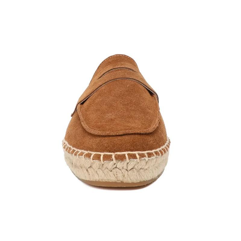 LUXSOLE Espadrile din Iută pentru Bărbați Pantofi Casual Slip-on din Piele Velur de Vacă