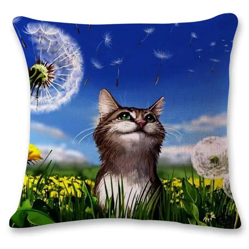 Creative Hand-painted Cat Children's Gift Birthday  Printed Polyester Pillowcase Home Car Cushion  Sofa 45x45