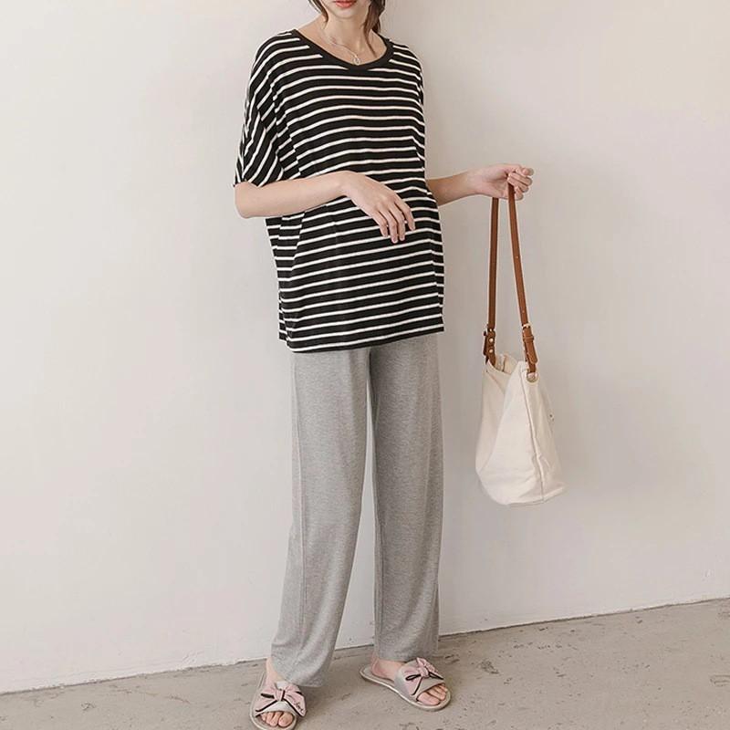 Womens Maternity Wide Leg Pants Thin High Waist Adjustable Waistband Belly Support Plus Size S-3XL