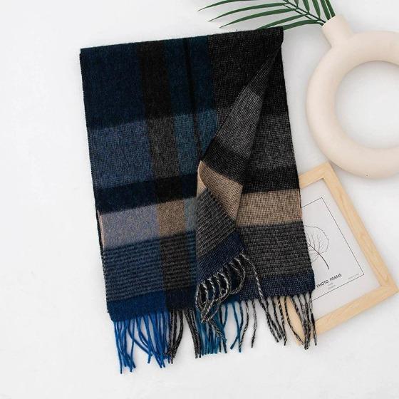 Plaid Scarf for Women 100% Wool Shawl All-Match Tassel Warm Comfortable Luxury Clothes New Fashion Autumn Winter Scarves