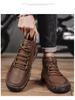 Men's Plus-Size Handmade Leather Ankle Boots: Fashionable Lace-Up Casual Shoes