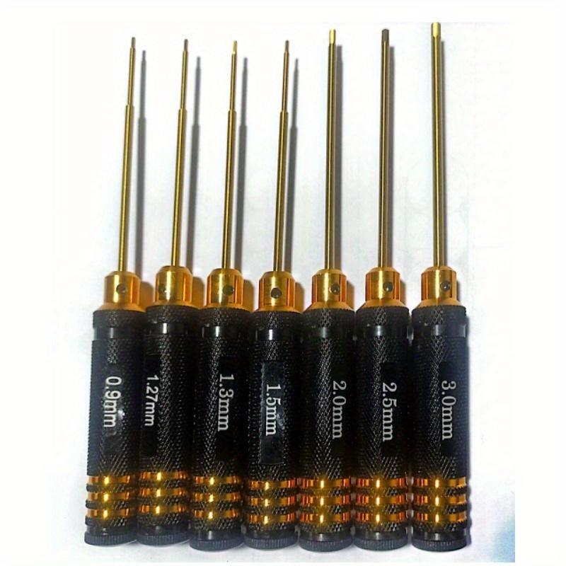 7 darabos 0,9-3,0 mm-es repülőgépmodell csavarhúzó készlet, modell csavarhúzók, titánnal bevont gyorsacél repülőgépmodell szerszámok