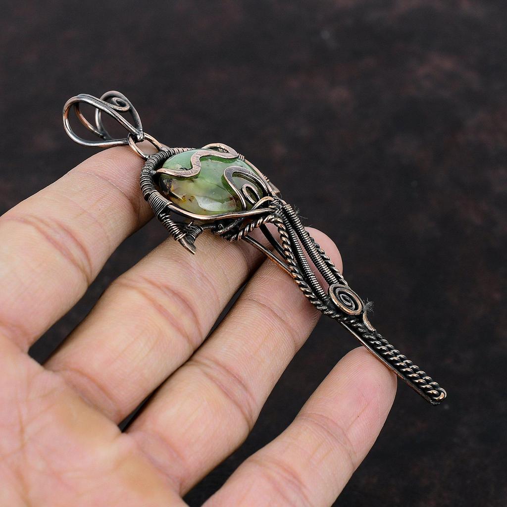 Boulder Chrysoprase Pendant Copper Wire Wrapped Pendant Handmade Jewelry Gemstone Pendant Copper Wire Jewelry Pendant For Women Gift For Mom