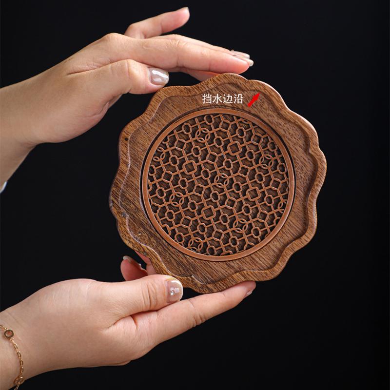 Walnut Wood Teapot Holder Base Square Tea Cup Holder Purple Clay Teapot Pad Tea Set Accessories Tea Art