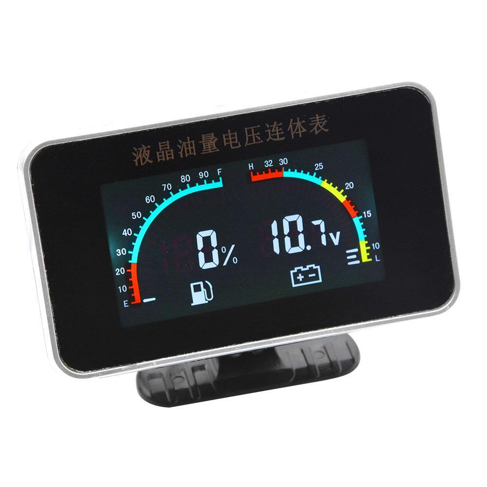 Universal 12v/24v 2 In 1 LCD Car Digital Voltmeter Fuel Level Gauge Fuel Gauge Motorcycle Volt Gauges Fuel Sender Alarm Ga