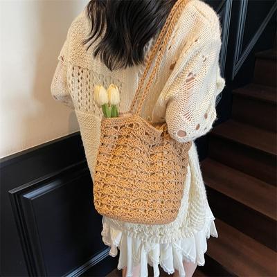 Straw Bag New High-end Shoulder Bag Women's Large-capacity Woven Bucket Bag Beach Vacation Bag