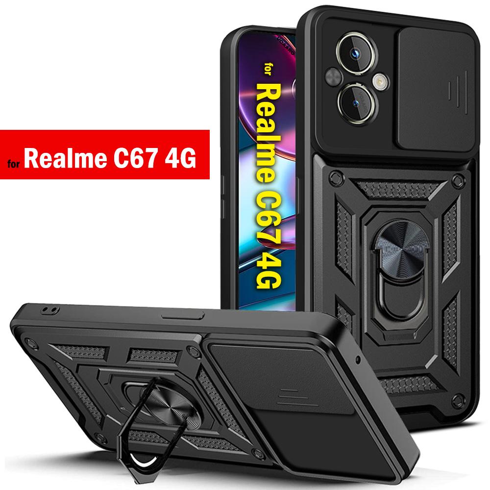 Slide Lens Armor Funda for Realme C67 4G Case for OPPO Realme C67 4G Case Magnetic Ring Stand Holder Cover Shockproof Back Capa