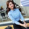 Women's Slim Fit Blue Twill Cotton Long-Sleeve Shirt, Professional Elegance for Spring & Autumn Workwear