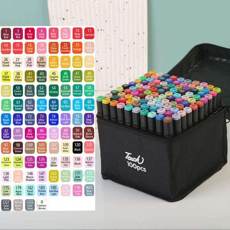 Genuine Dual-Tip Oil-Based Marker Pens - 120 Colors, Quick-Drying, Large Capacity for Elementary School Art.