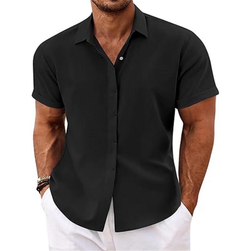 Summer Men's Linen Short Sleeve Shirt Casual Button Down Versatile Simple Top