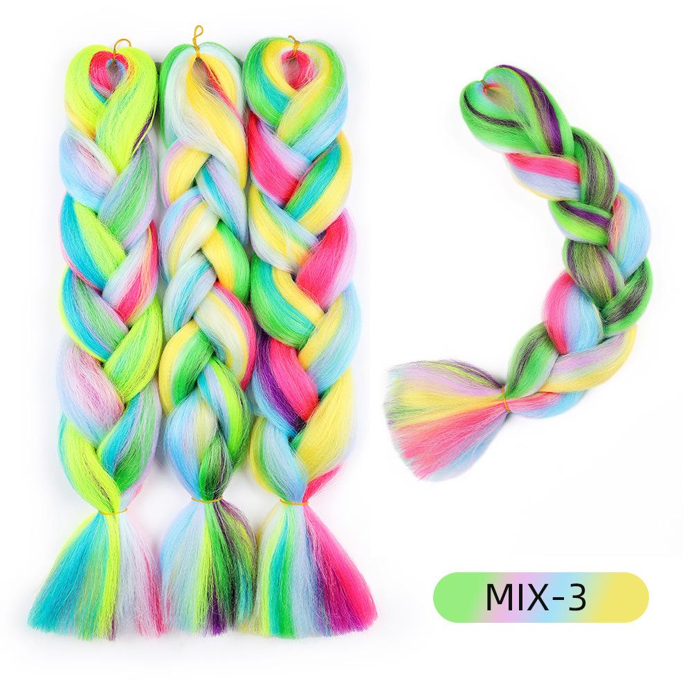 Rainbow Braiding Hair Extension 24 Inch 1 Pack Synthetic Profession Jumbo Braid in Hair Extensions 4 Tone Crochet Colored Hair Extensions for Braiding