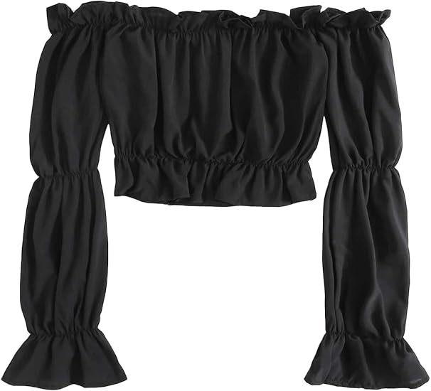 

Medieval Ruffled Off-Shoulder Crop Top Blouse for Women Small чорний