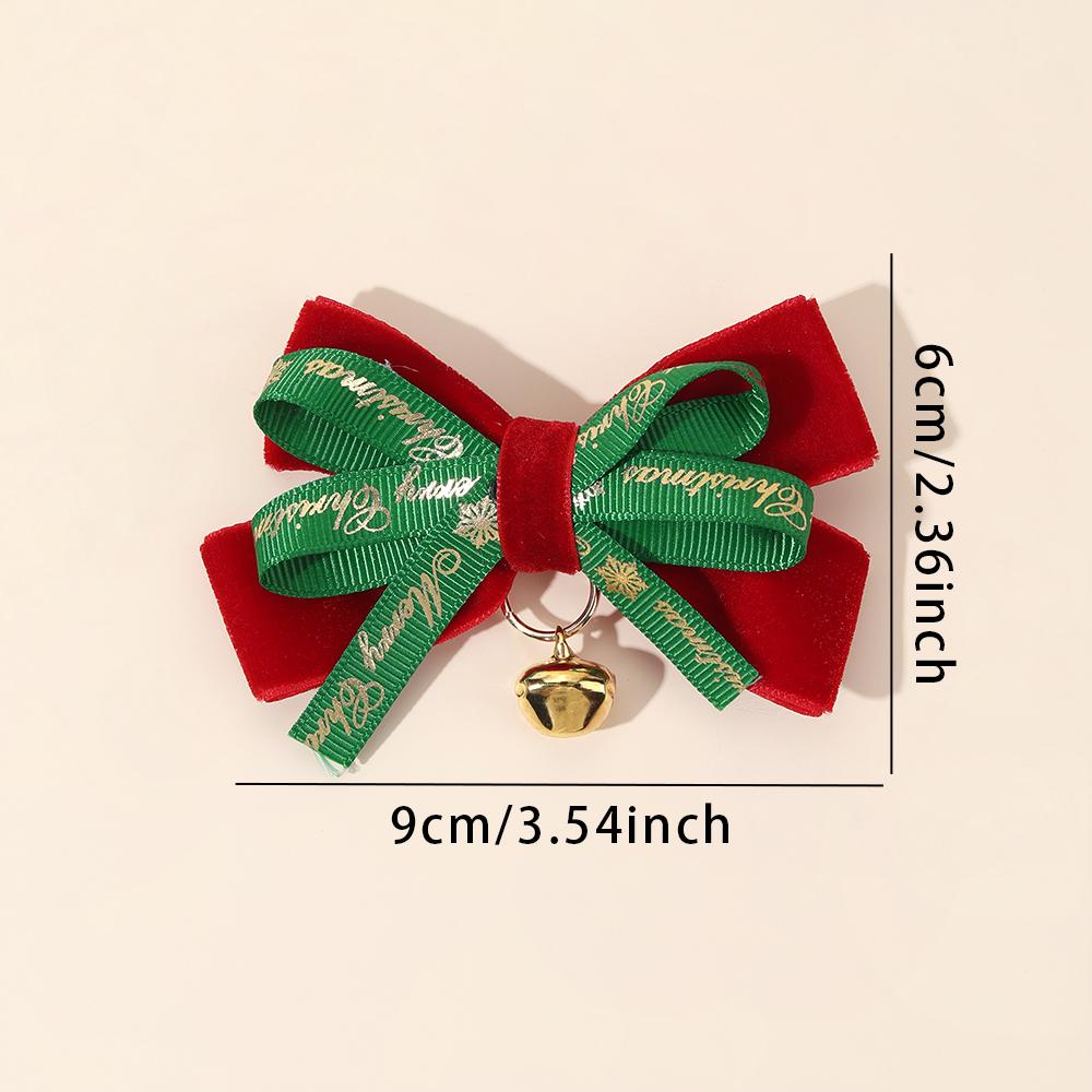 2Pcs Letter “Merry Christmas” Bow Hair Clip Exquisite Velvet Bow Bell Pendant Hair Accessories For Girls Xmas Party Hairpin Gift