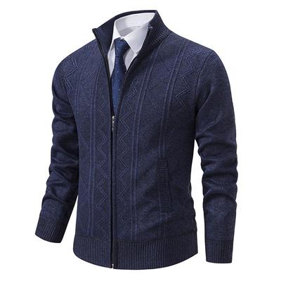 Men's Wool Stand Collar Cardigan – Thick, Warm, Casual Sweater for Autumn/Winter.