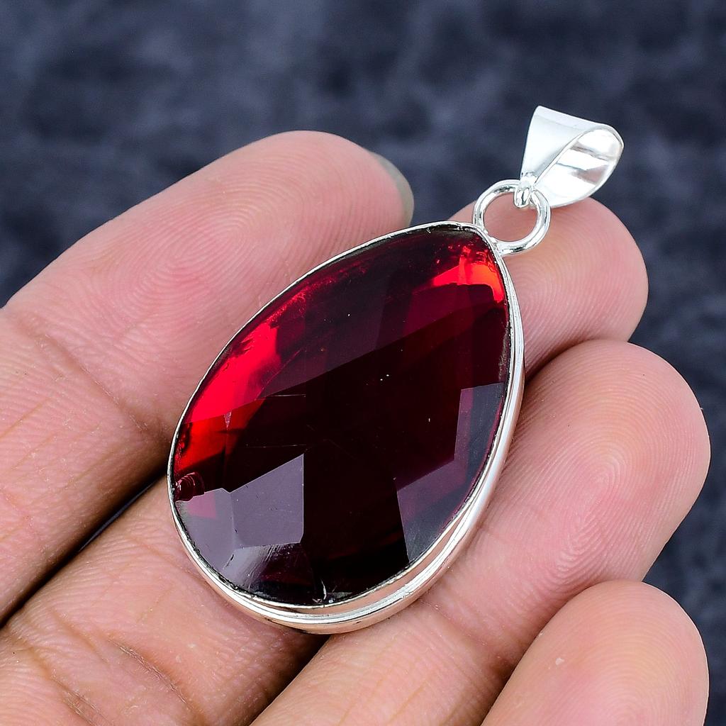 Garnet Gemstone Handmade 925 Sterling Silver Jewelry Pendant 1.85" M-3238