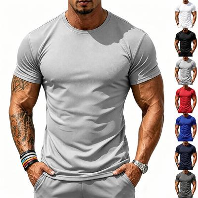 Καλοκαιρινό Μονόχρωμο T-Shirt: Αθλητικό & Casual Βασικό Ρούχο Διχτυωτό – Ανδρικό T-Shirt με Κοντό Μανίκι και Στρογγυλή Λαιμόκοψη, Στενής Εφαρμογής