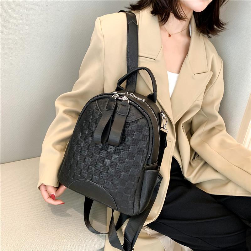 Grid Lady Fashion Backpack - PU Leather - High-end Style - Travel Mini - Simple and Elegant - Trendy Women's Shoulder Bag