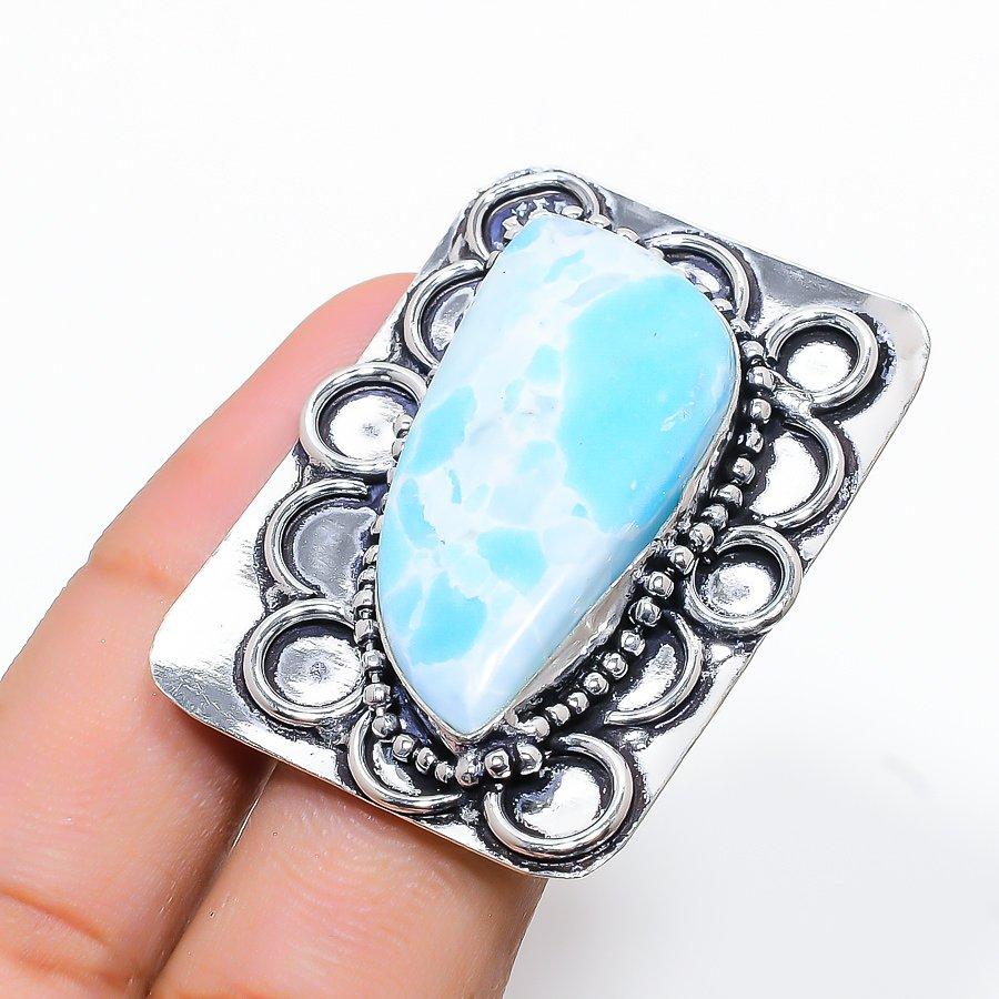 

Natural Larimar Gemstone Handmade 925 Sterling Silver Gift Ring Size 9 s9s24