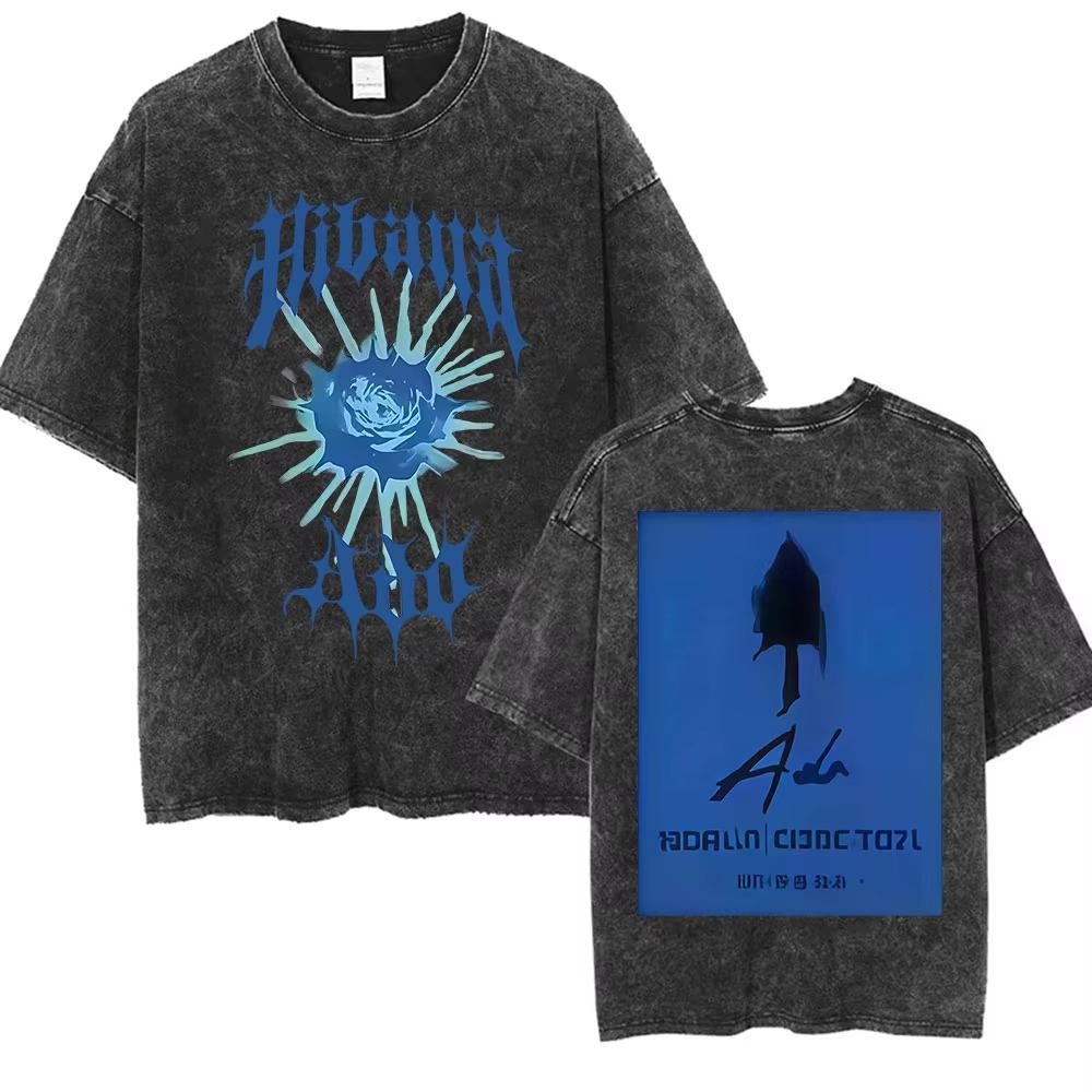ADO Hibana World Tour Vintage Washed T Shirts Japanese Singer Fashion Oversized Tshirts Casual Aesthetic Short Sleeve Tees