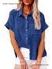 2026 Spring/Summer Women's Cotton Linen Pocket Short Sleeve Shirt