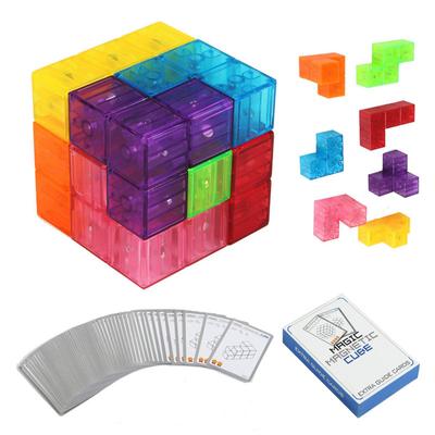 Magnetické stavební bloky Magická magnetická kostka 7ks magnetických cihel a 54 čipových karet Puzzle pro