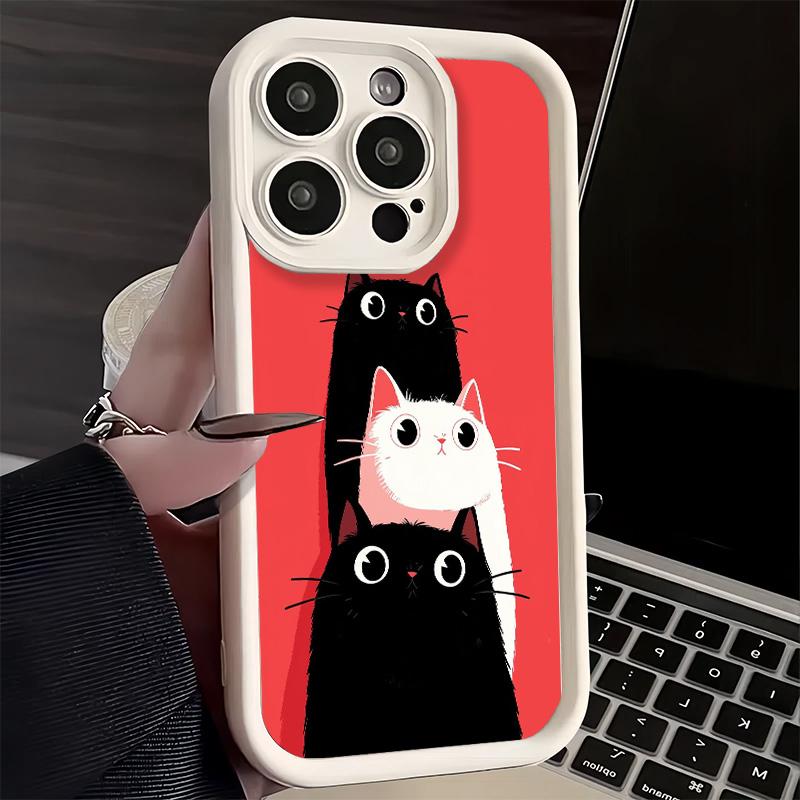 Phone Case for iPhone 17 Air 16E 15 16 Pro Max Cat Cute Kitten Cartoon Cover 14 Plus 13 12 Mini Soft Shell Silicone Fundas
