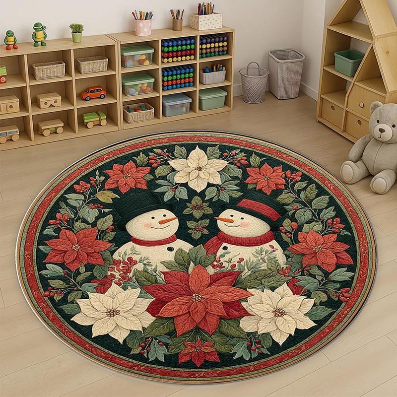 1pc Christmas Round Rugs: Snowman, Tree, Wreath & More - Festive Home Decor ,Christmas Round Carpet Decoration..
