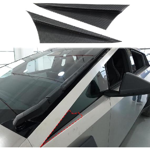 Carbon Fiber Style Front Side Window Triangle Cover Trim Exterior Accessories for Tesla Cybertruck (Bright Surface)
