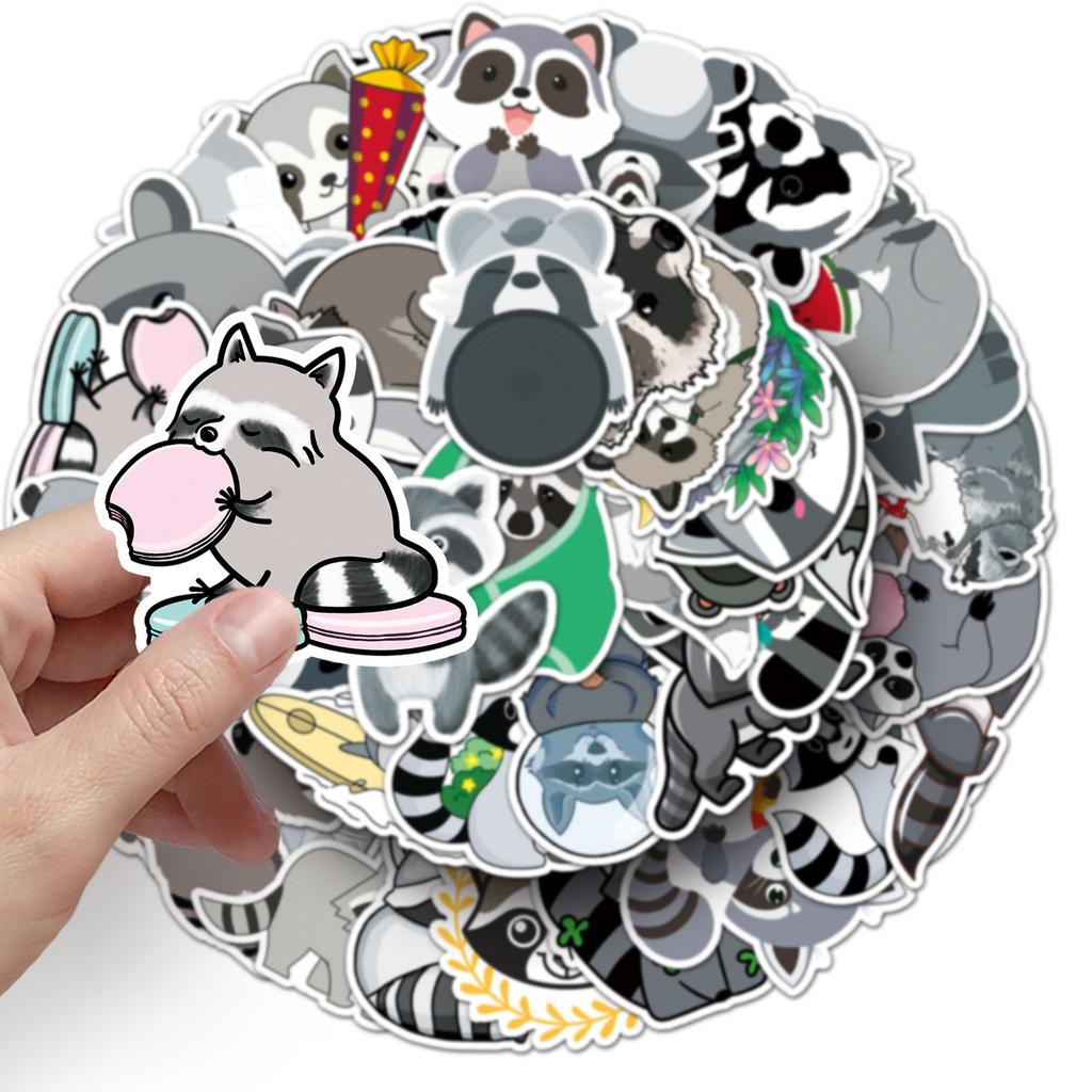 50 Pictures of Little Raccoon Doodle Cartoon Animals Children's Cognitive Guka DIY Skateboard Suitcase Stickers Waterproof