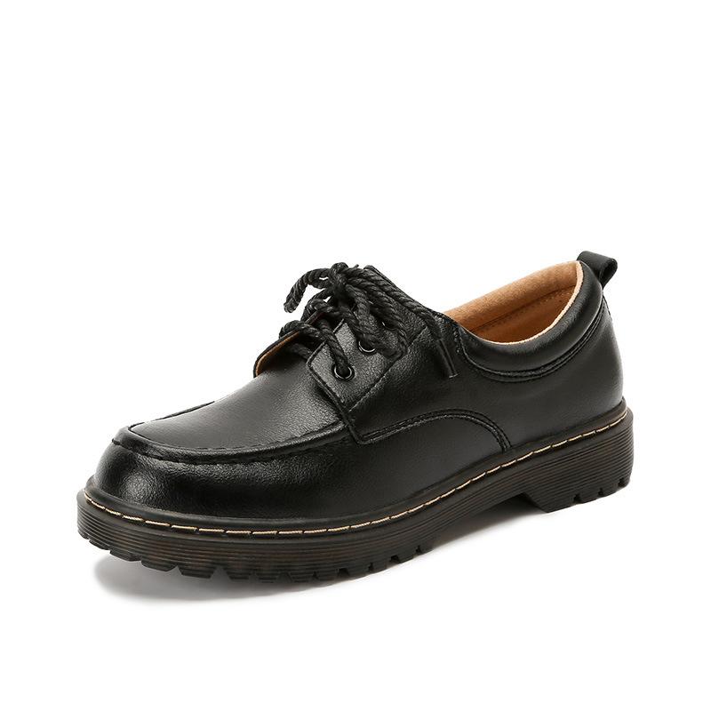 British Style Lace-Up Small Leather Shoes Women'S Versatile Platform Loafers College Retro Round Head Thick Heel Single Shoes