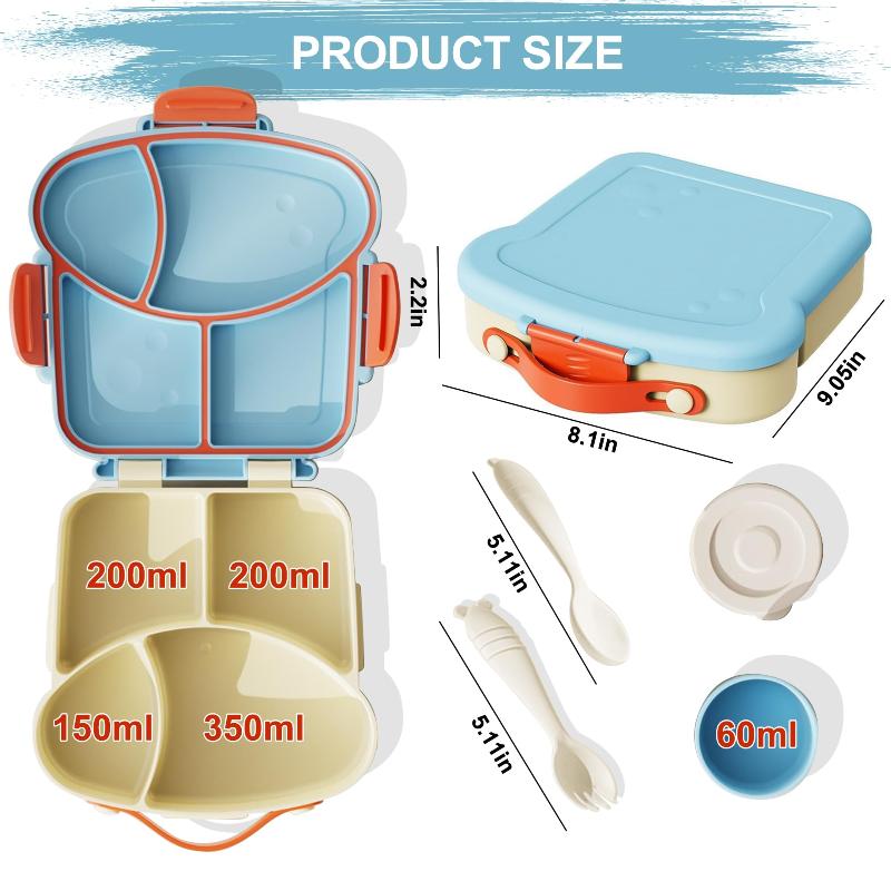 Dětský bento obědový box bez BPA s nepropustnými přihrádkami a sadou příborů pro školní pikniky a každodenní venkovní výlety