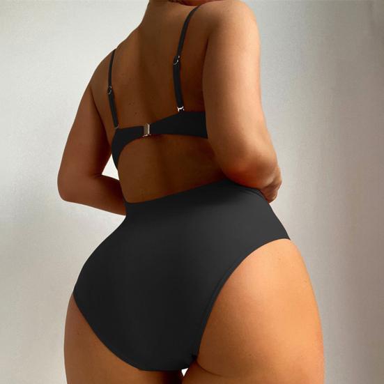 Women Monokini Hollow Out Spaghetti Strap Low-cut Backless Push Up Swimming Padded