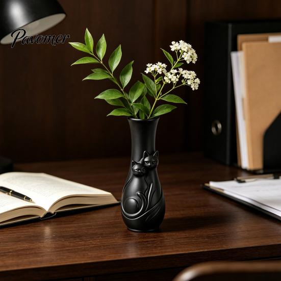 Dried Flower Arrangement Holder Couple Cats Vase, Plastic Snuggling Cat Vase for Home, Modern Home Interior Accents Desk, Shelf Decor, Tabletop Floral