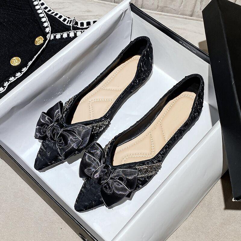 Pointed Toe Sequins With Bow Women's Flat Shoes High Quality Fashion Comfortable and Elegant 2025 Summer Dress Ladies Footwear