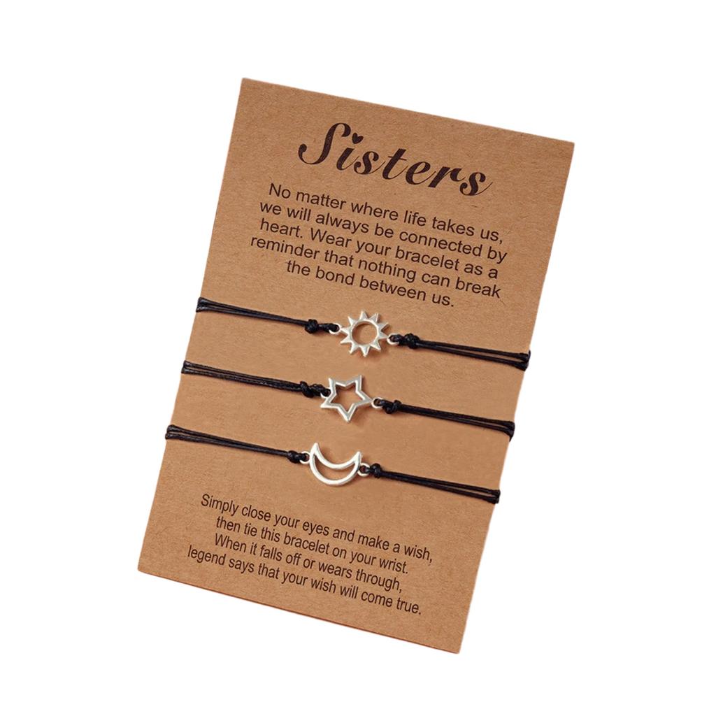 3pcs Adjustable Sun Moon Star Matching Bracelets Handmade Woven Bracelet Friendship Jewelry for Best-Friend Sister