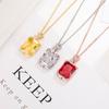 Rectangle Zircon Pendant Necklace, Women'S Imitation Gemstone Pendant, Collarbone Chain, Red, Yellow And White Diamond Item Jewelry.