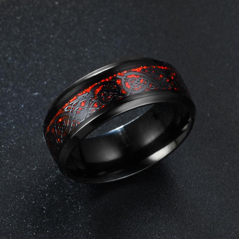 8mm Men's Stainless Steel Celtic Dragon Ring Inlay Red Green Black Carbon Fiber Wedding Band Jewelry Size 6-13