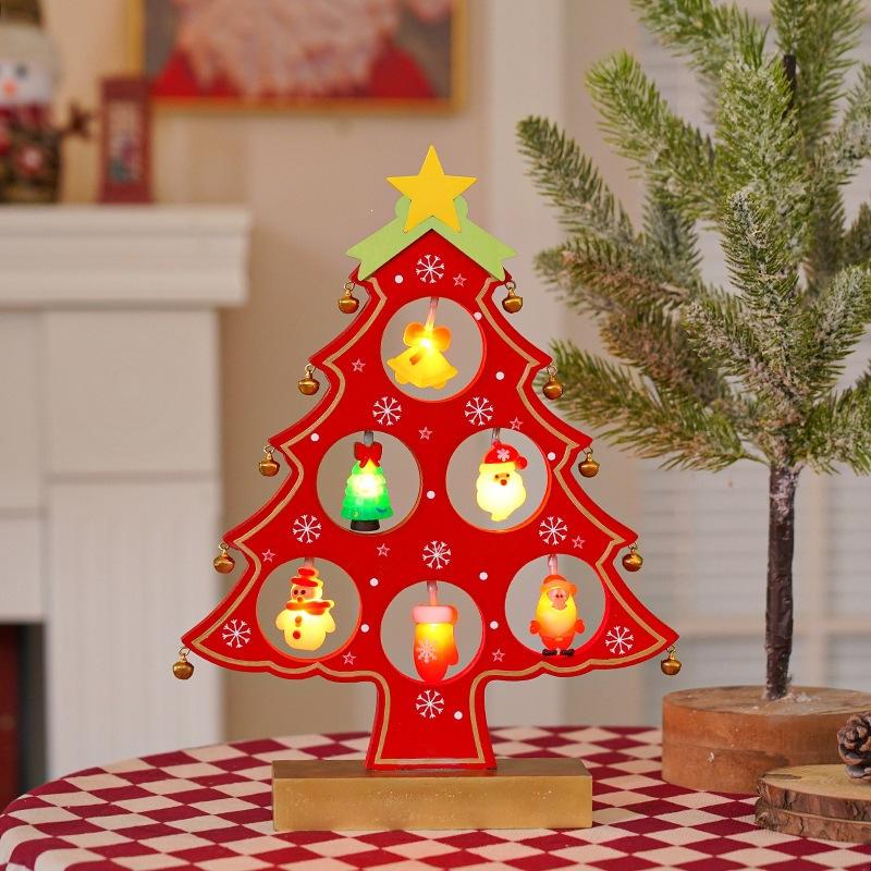 Christmas Wooden Hollow Tree Night Light, Desktop Tabletop Ornament, Warm LED Decor Lamp for Holiday Home Decoration
