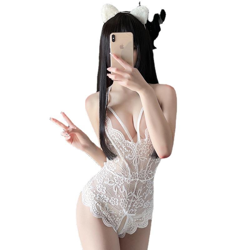 Sexy Underwear Lace Perspective Temptation Sexy Hot Onesie Open Crotch Passion Free Pure Desire Black Silk