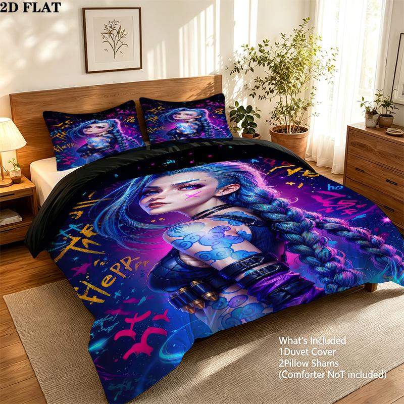 Jinx Pattern Bedding Quilt Set Quilt Cover Pillowcase Home Birthday Gift(1 * duvet cover + 2 * pillowcase, without core)