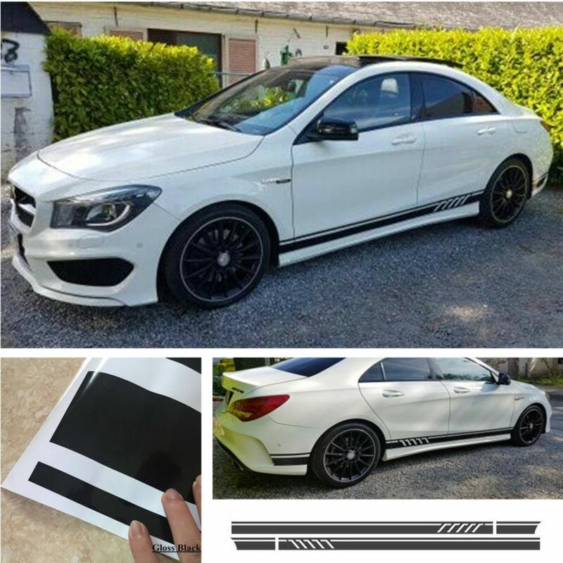 Neu 2x Car-Styling Seite Vinyl Aufkleber Streifen Schweller Grafik Aufkleber Glänzend Schwarz