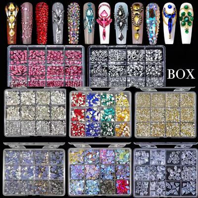 Nail Art 12-mřížková krabička na nehty Diamant s plochým dnem Diamantový šperk se speciálním tvarem nail Nail Art