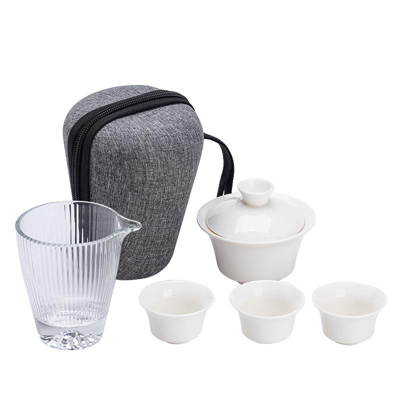 Suet jade porcelain high-end outdoor travel tea set Kuaike cup one pot two or three cups portable ceramic gifts