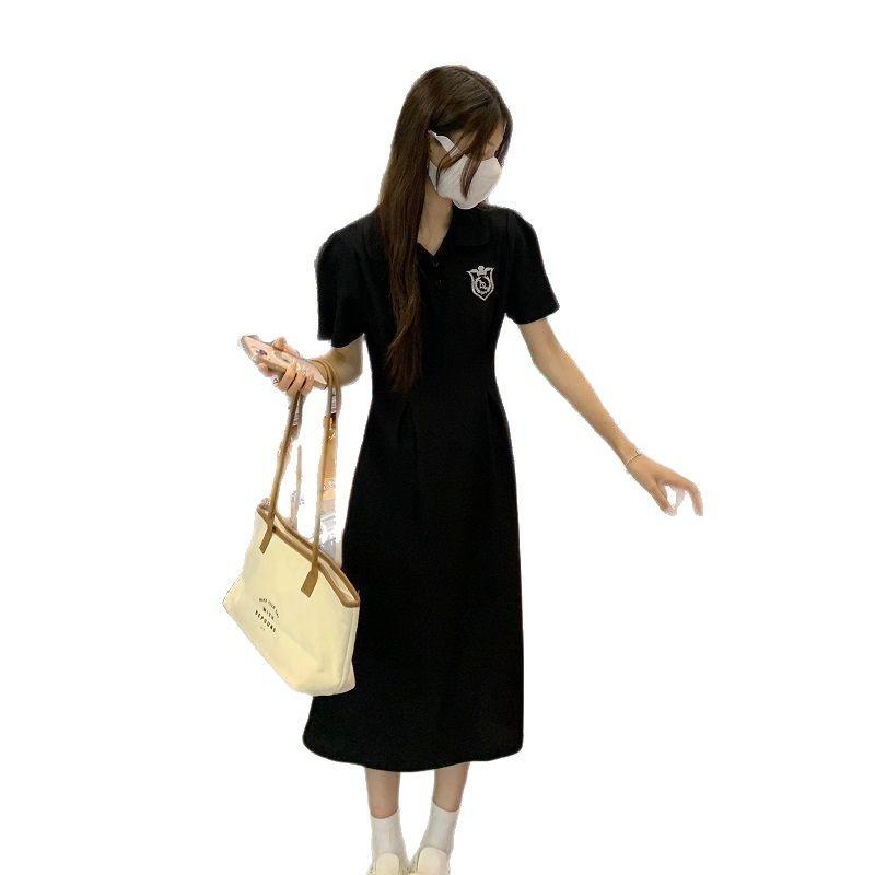 Polo Collar Dress Girls Summer New Middle School High School Students College Style Waist Casual Long Skirt